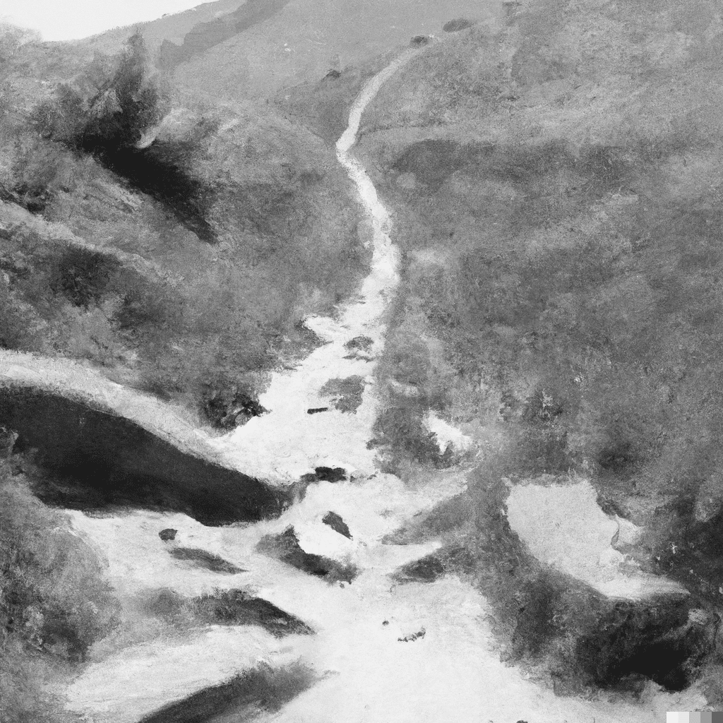 DALL·E 2023-04-26 17.38.00 – watercolor drawing of a path in the mountains, sunny day, digital art