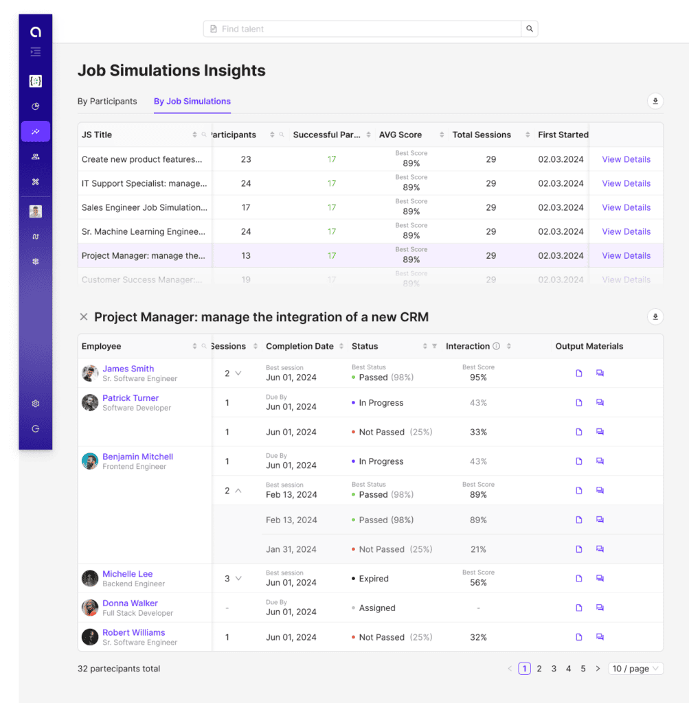 AI Job Simulations to screen candidates automatically and give them a score based on their skills