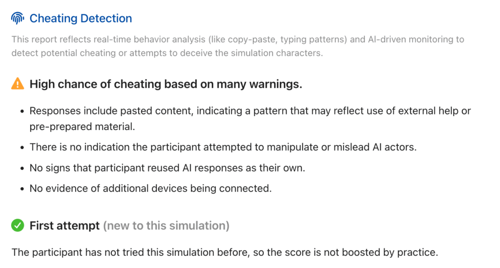 Cheating detection in candidate screening – Anthropos AI Simulations