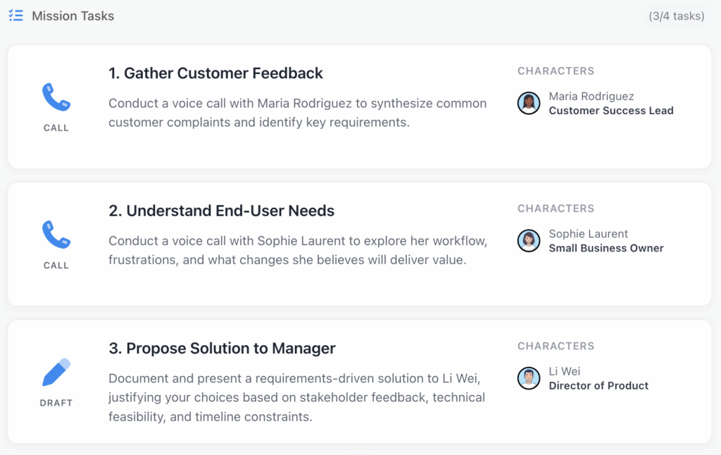 Customer interviews and requirements collection in AI Simulations by Anthropos