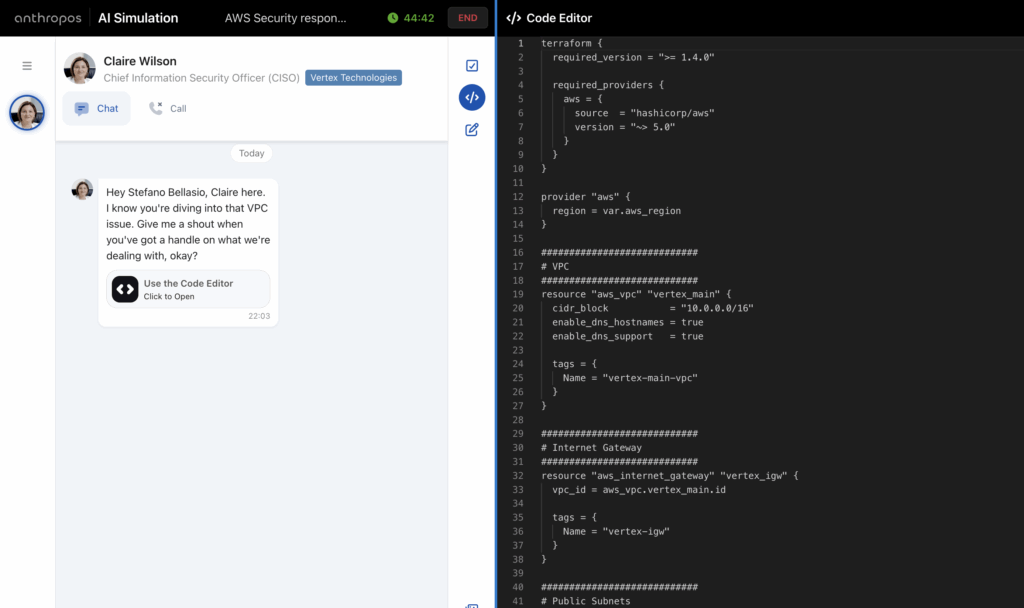 Example of AWS VPC challenge in AI Simulations for Cloud and Devops by Anthropos