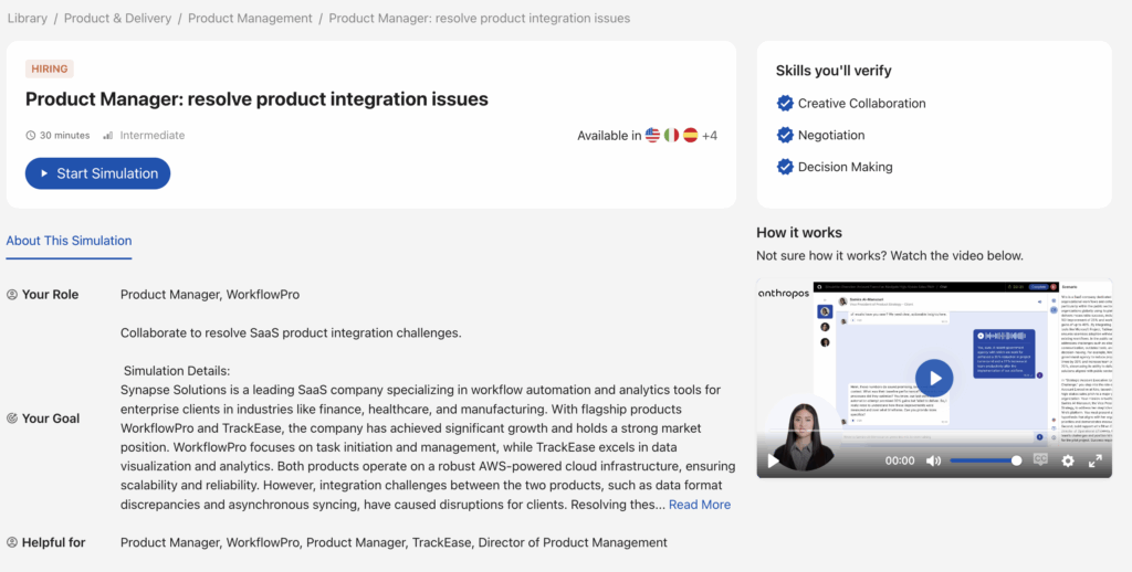 Product Manager AI Simulations by Anthropos