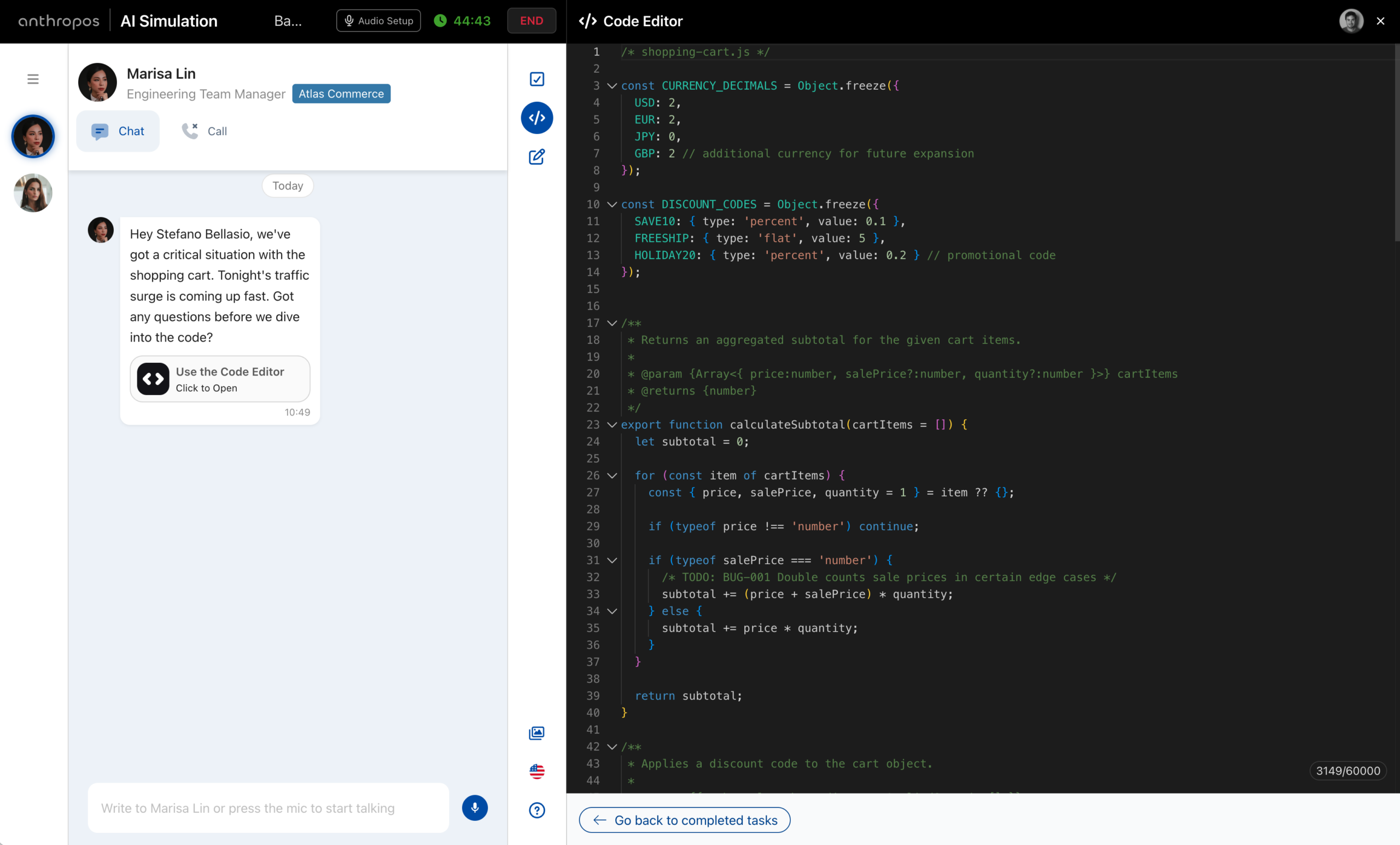 AI Labs code editor simulation — Acme Corp demo org