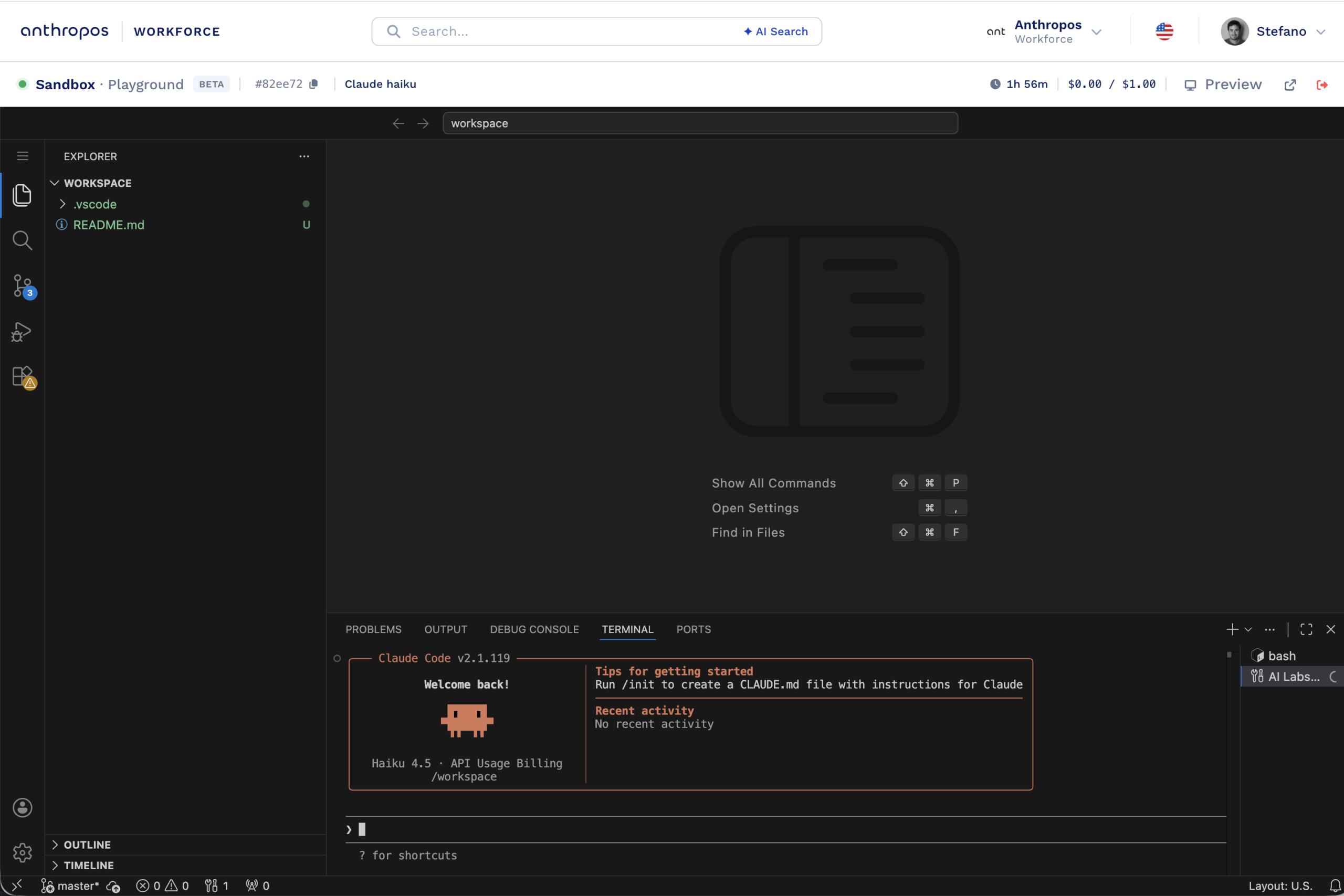 Anthropos AI Lab — in-browser sandbox with coding agent