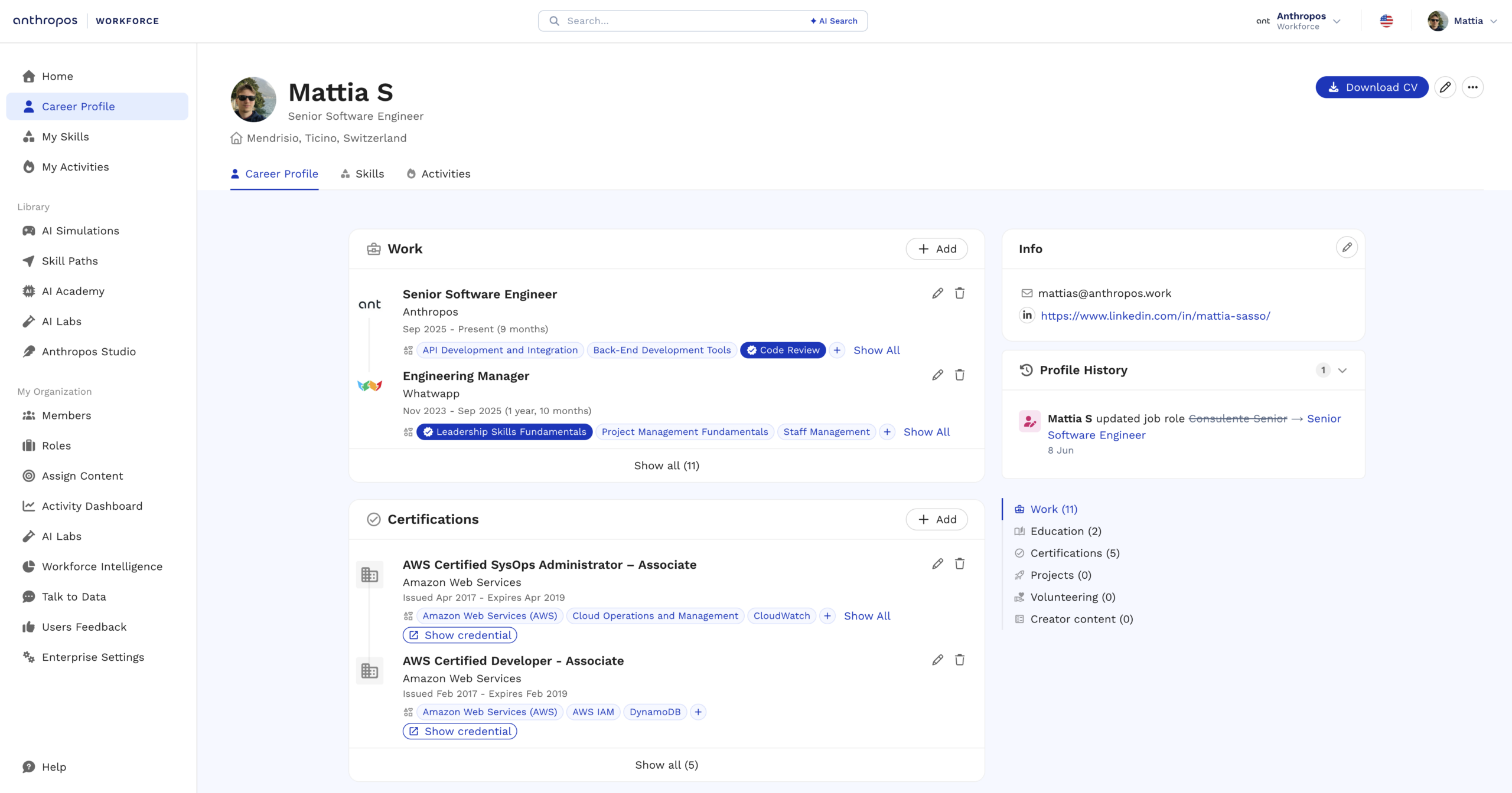 Profile History with full audit trail for admin edits