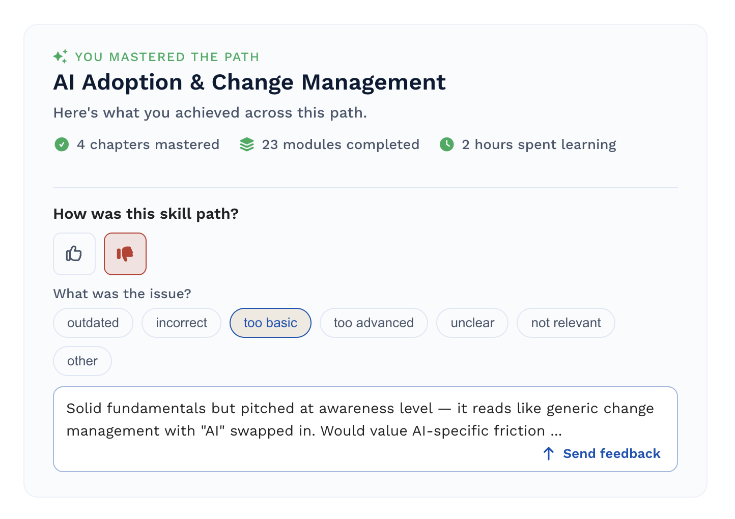Better progress tracking and completion flow in AI Academy