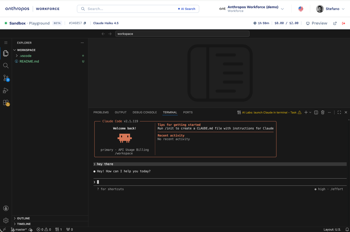 Anthropos AI Labs: secure cloud sandbox to build with Claude Code, Copilot and Codex
