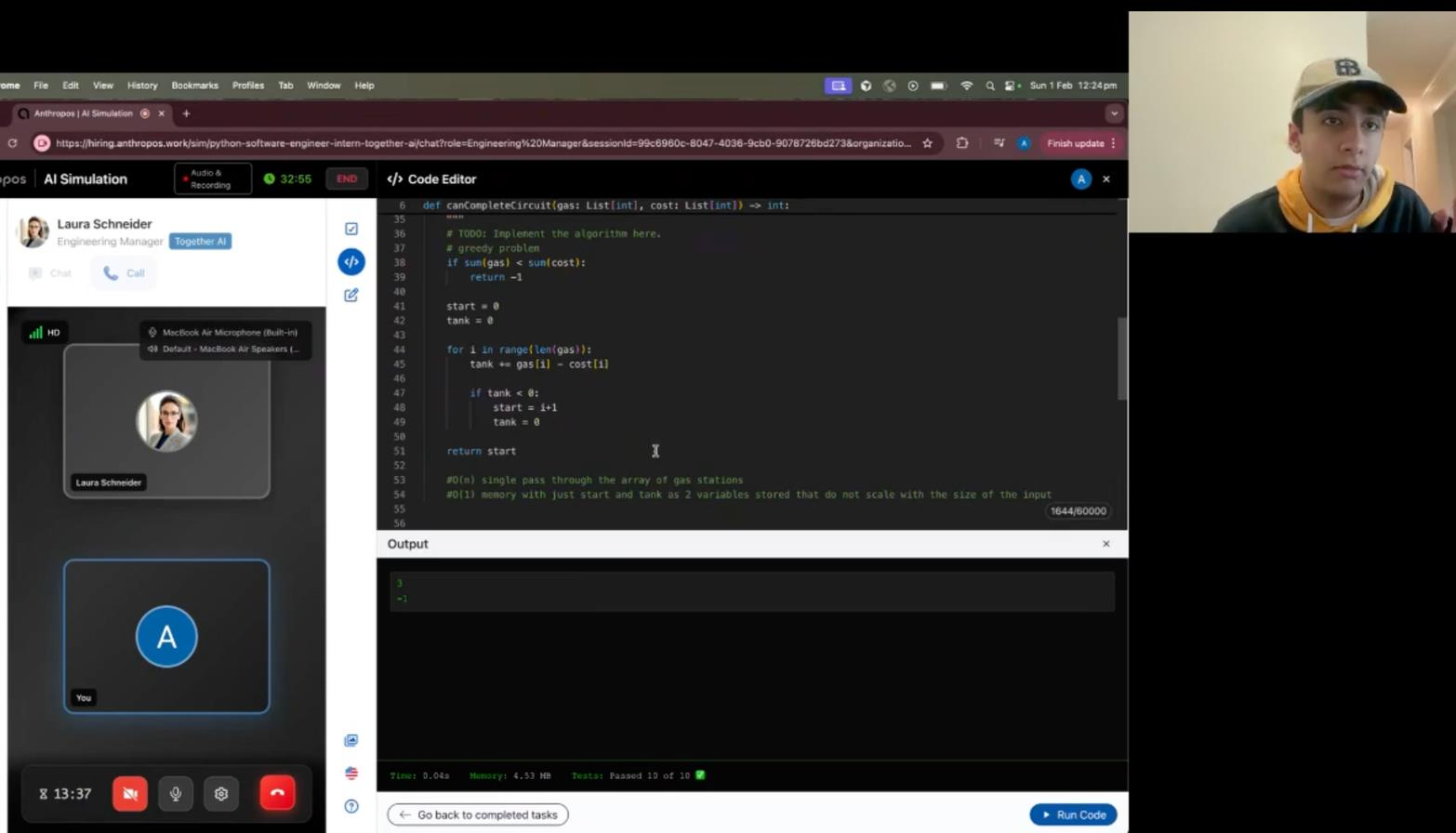 Anthropos AI Simulation: live coding task with test evaluation