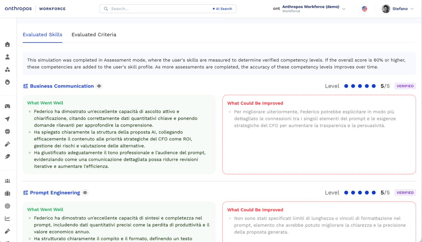 Anthropos skills profile: mapped and verified skills for a person