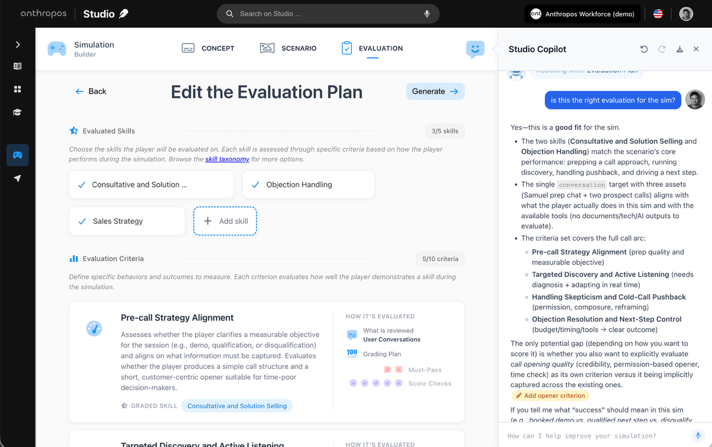 Anthropos Studio: authoring an assessment evaluation plan